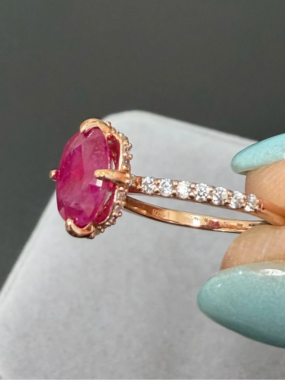 Stunning!!  2CT Natural Red Ruby with Hidden Halo Rose Gold over 925 Sterling
